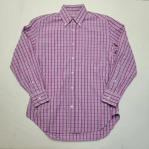Loro Piana 15 3/4 40 Button Down Collar 100% Cotton Purple Plaid Check shirt - Picture 1 of 8