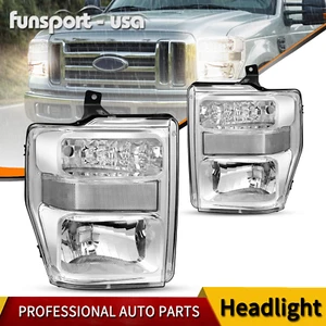 Front Headlights for 2008-2010 Ford F250 F350 Super Duty Chrome Housing Headlamp - Picture 1 of 7