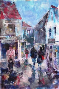 BEAUTIFUL SERA KNIGHT S.W.A ORIGINAL "Shopping in Stavanger 2" Norway PAINTING - Picture 1 of 1