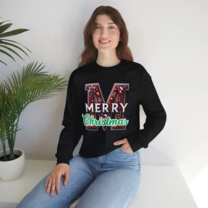 Felpa girocollo Merry Christmas Varsity Bling lettera unisex misto pesante - Foto 1 di 11