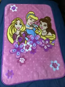 Disney Princess Pink Plush Toddler Blanket - Belle - Cinderella - Aurora - Picture 1 of 9