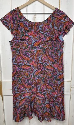 J. Mini Vestido Crew 100% Seda Paisley Manga Acampanada Cambio Preppy Boho Talla 12 Foto 1 de 4