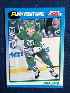 1991-92 SCORE #424 RANDY CUNNEYWORTH (HARTFORD WHALERS) HOCKEY CARD - Picture 1 of 2