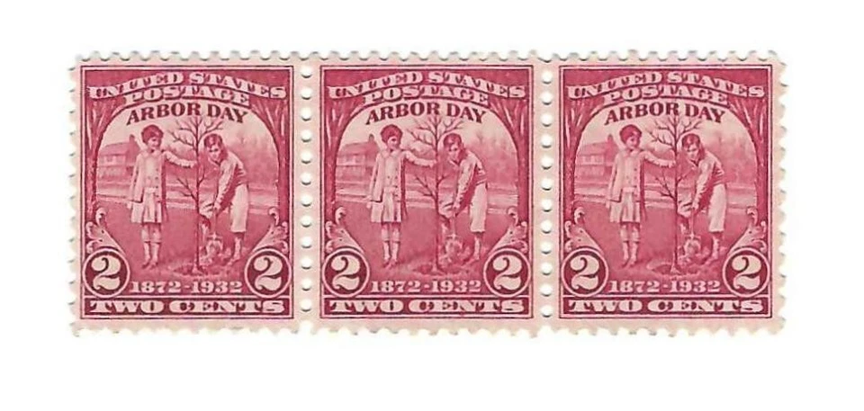 STAMP US SCOTT 717 "Children Planting Tree" MNH 2 CENT 1932 HORIZ STRIP OF 3 - Image 1 of 1