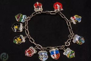 Vintage Bettlerarmband - 11 Wappen - 800er Silber - 50er Jahre - Bild 1 von 12