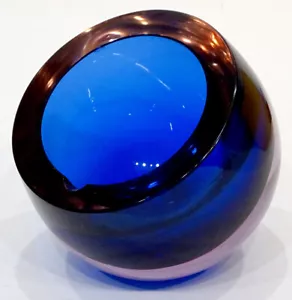 STUNNING Vintage MURANO Art Glass POLI Cenedese SOMMERSO Ball SPHERE Orb Ashtray - Picture 1 of 9
