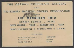 The Mannheim Trio 1964 India performance advertisement - Picture 1 of 2