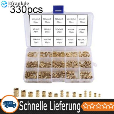 330 Stück Messing Gewindeeinsätze Mutter M2 M3 M4 M5 Innengewinde Gerändelt DE - Bild 1 von 4