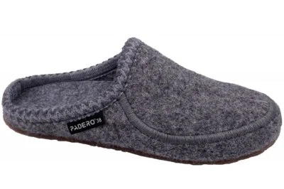 PADERO Hausschuhe MANI Grau warme Wollfilz Pantoffeln