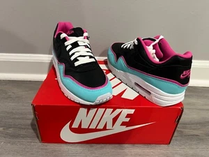 Nike Air Max 1 Double Layered Black Aqua Pink South Beach BV0052-001 SZ 6Y - Picture 1 of 7