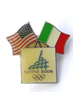 Torino Winter Olympics Pin 2006 United States Italy Flag Hat Lapel - Picture 1 of 6