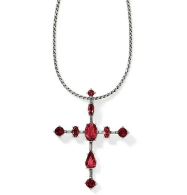 NWT Brighton ONE LOVE CROSS RED Crystal Reversible Silver Pendant NECKLACE  $58 - Image 1 of 4