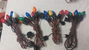 Vintage LOT 4 Christmas LIGHT STRING C7 SOCKETS Swirl BAKELITE Cloth 7-bulbs - Picture 1 of 9