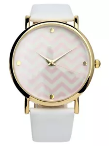 Womens White Leather Watch with Pink and Gold Face 10024380 - Picture 1 of 1