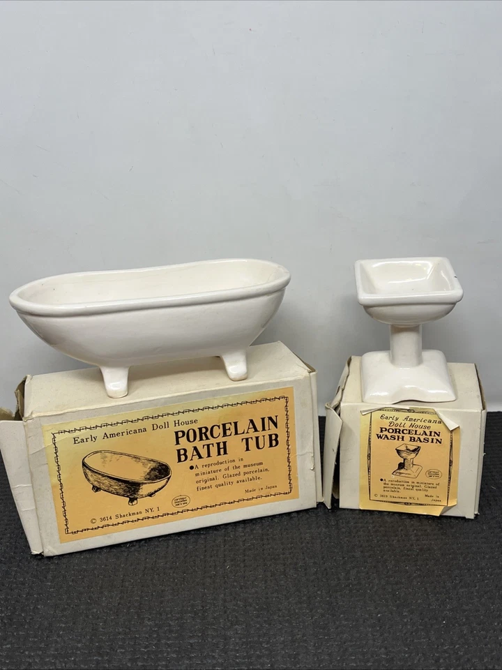 Shackman Miniature Dollhouse Porcelain Tub Sink white lot bathroom Crazing Spots - Image 1 of 4