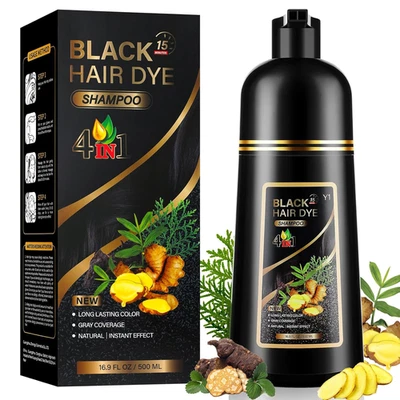 4 in 1 Black Hair Dye Shampoo for Gray Hair, Semi-Permanent Instant Hair Color S - Image 1 of 4