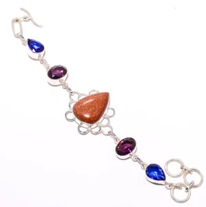 Brazalete de tenis de diseño antiguo con piedras preciosas y amatistas doradas 7-7,99" B74 - Imagen 1 de 5