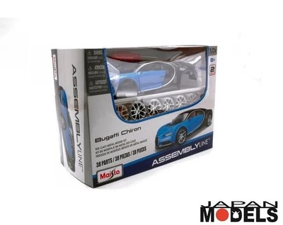 BUGATTI CHIRON Black/Blu Assembly line 38 Parts Die Cast 1/24 Maisto Model Kit - Immagine 1 di 4