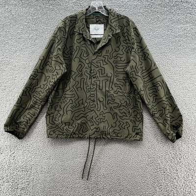 Herschel Jacket Men Medium Green Keith Haring Print Coach Windbreaker Streetwear - Image 1 of 4