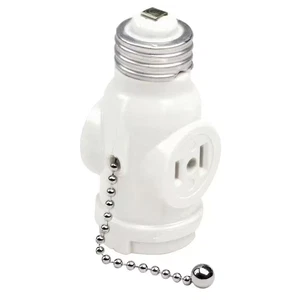 2-Outlet White Socket with Pull Chain – Durable Light Socket Adapter 1406-W - Picture 1 of 11