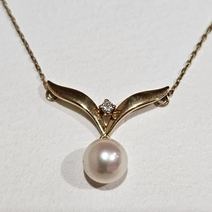 Mikimoto Pearl Necklace K18 Yellow Gold 7mm Akoya Diamond Vintage - Picture 1 of 7