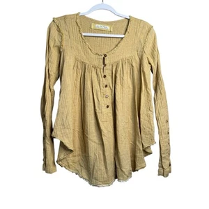 Free People Sand Dune Henley Top Shirt XS Babydoll Top Y2K 90s Yellow A10 - Picture 1 of 10