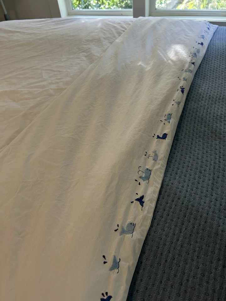 Funda nórdica Pottery Barn Kids ballena percal completa/queen blanca azul bordada Foto 1 de 4