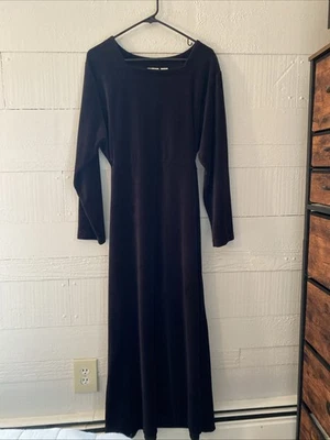 Maxi Vestido LL Bean De Colección Terciopelo Manga Larga Atado Espalda XL Negro Gótico Bruja Vacaciones Foto 1 de 4