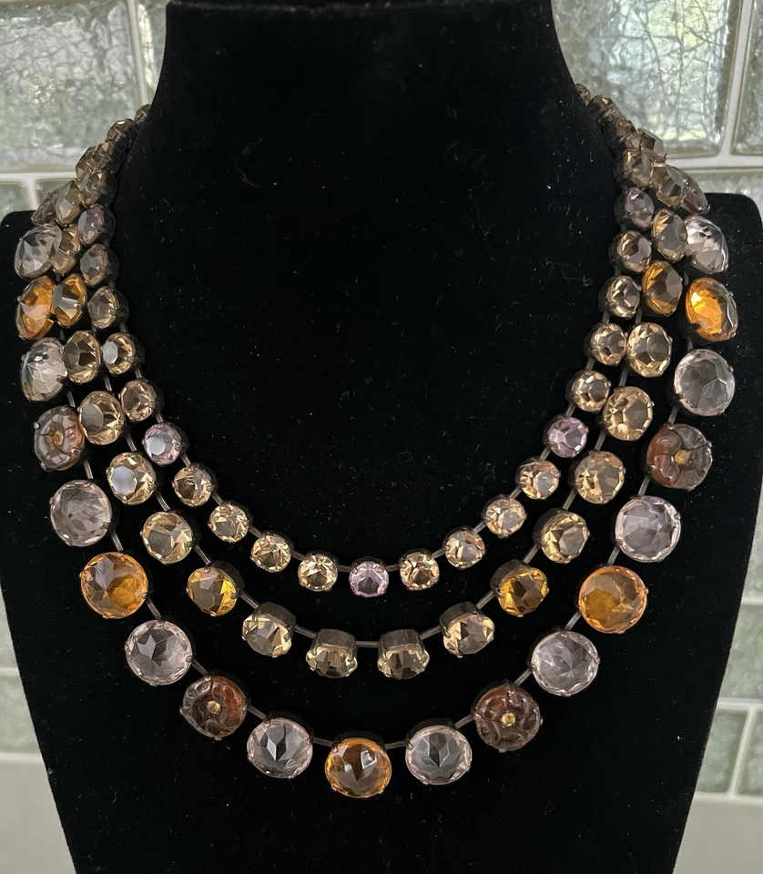 J.L. BLINE PARIS FRANCE 3 ПРЯДЬ НАГРУДНИК ОЖЕРЕЛЬЕ РЕЗНОЕ СТЕКЛО МНОГОЦВЕТНЫЙ ВИНТАЖНЫЙ 80-Х - Изображение 1 из 4