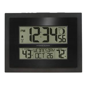 513-75624-INT Digital Atomic Clock with Outdoor Temperature and Moon Phase,Black - Picture 1 of 8