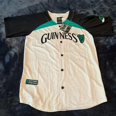 Camiseta deportiva de béisbol Guinness Beer crema negra verde M bordada nueva con etiquetas Foto 1 de 4