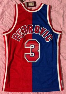Men's Mitchell & Ness Drazen Petrovic Blue/Red New Jersey Nets Hardwood Classics - Picture 1 of 3