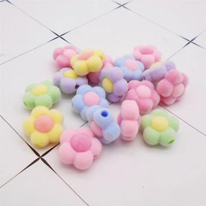10 pcs Mixed Flocky Acrylic Flower Beads Pile Coating Spacers Bracelet DIY 16mm - Picture 1 of 9