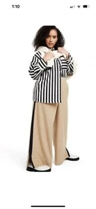 NWOT La Ligne x Target Tan Pin Stripped Side Stripe Wide Leg Trousers Size 1X - Picture 1 of 9