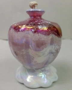Glass Art Oil Lamp Hand Blown BOHO Freeform Style White Cranberry Irredecent - Picture 1 of 10