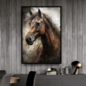 Brown Horse Canvas Print , Prancing Horse Canvas Wall Art , Race Horse Canvas - Picture 1 of 5