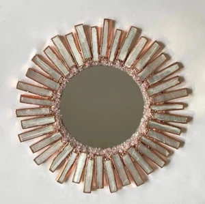 20" Rose Gold Amethyst Mirror | Rose Quartz Gemstones | Handmade Wall Decor - Picture 1 of 4