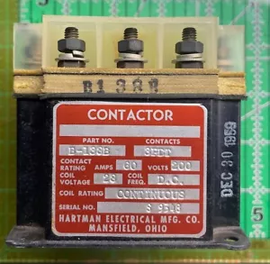 Contactor de relé Hartman B-138B 60 amperios 200 voltios continuo MIL ESPECIFICACIÓN - Imagen 1 de 4