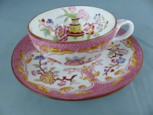 SARREGUEMINES tasse + sous-tasse à thé en porcelaine décor 235 style MINTON tbé - Foto 1 di 5