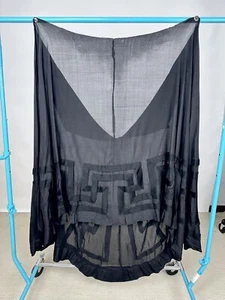 Antique Victorian 1890s Black Mourning Silk Skirt Layered Lattice Work AS IS - Picture 1 of 16