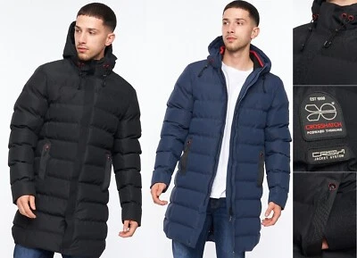 Mens Crosshatch Long line Jacket Parka Coat Puffer Padded Hooded Winter Bubble - Image 1 of 4