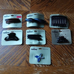 VTG KARINA HAIR CLIPS 6 MADE IN FRANCE,1 MADE IN THE USA 7 TOTAL ONS MIXED - Picture 1 of 4