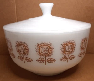 Federal Glass [USA] Brown Sunflowers Cinnamon 1.5qt Round Covered Casserole Dish - Picture 1 of 9