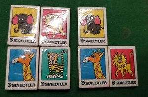 VINTAGE NOVELTY ERASER RUBBER 1980's STAEDTLER 7 ANIMALS GERMANY RARE - Picture 1 of 2