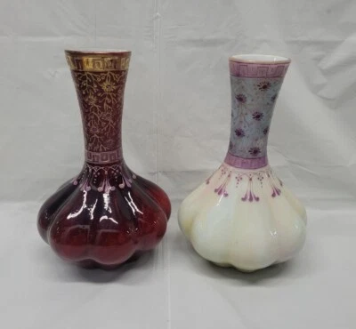 HARRACH MARMORIERTES KARNEOL VASES PAIR ART NOUVEAU ENAMELED BOHEMIAN 1890s  - Image 1 of 4