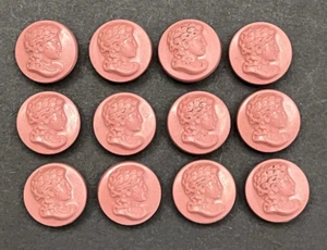 Antique Vintage Set of 12 Pink CAMEO/HEAD Composition Buttons - 7/16" (A) - Picture 1 of 12