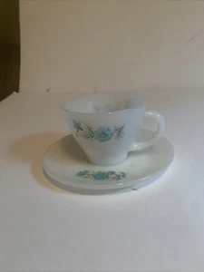 Vintage Fire king Bonnie Blue Flower Cup with Saucer - Picture 1 of 6