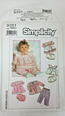 Simplicity 9351 Girls Dress Apron  Sewing Pattern New Size 6M Envelope Damage - Image 1 of 4