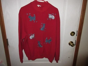 Bon Worth Ladies XL Red Sweatshirt w/ Cats - Picture 1 of 7