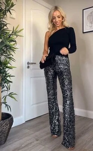 NEU MIT ETIKETT_ZARA DAMEN FW23 AUSGESTELLTE PAILLETTENLEGGINGS DUNKELSILBER | 9860/222_ALLE GRÖSSEN - Bild 1 von 10